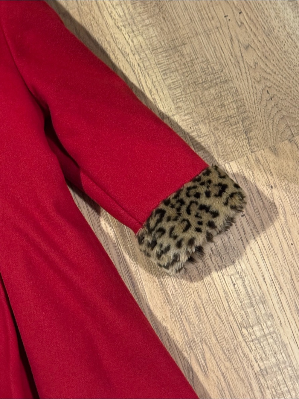 Stephanie Matthews Vintage Kids Red Wool Coat Girls 5 Leopard Trim - Picture 6 of 8